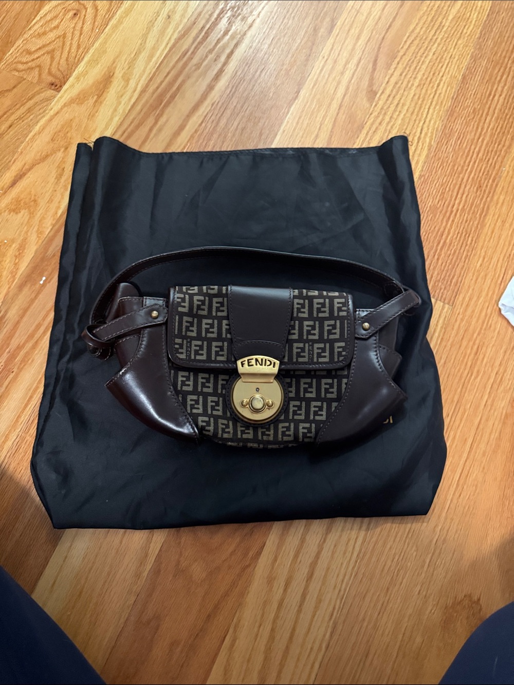 Fendi Brown and Dark Brown FF Logo Mini Shoulder Bag with Gold Hardware